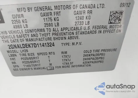 2013 Chevrolet Equinox 1Lt из США, поврежденный, VIN 2GNALDEK7D1141324